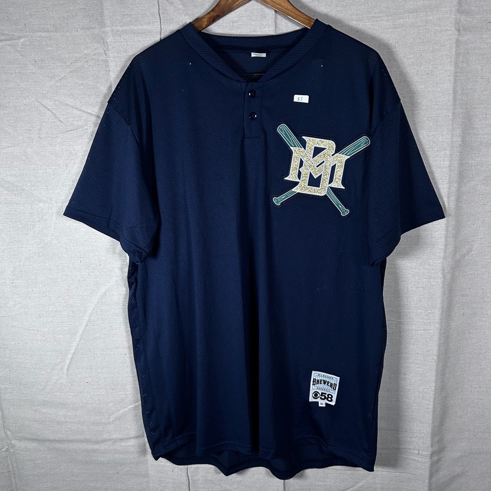 Milwaukee Brewers MLB Mesh Baseball Jersey Navy‎ Blue Mens XL Success Brands